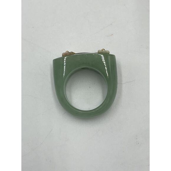 Jade Natural Icy Green Jadeite and MOP Flower Saddle Beautiful 14k Ring 7.5-8 - Picture 11 of 13